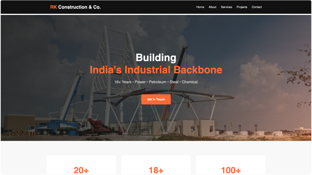 RK Construction Website Banner